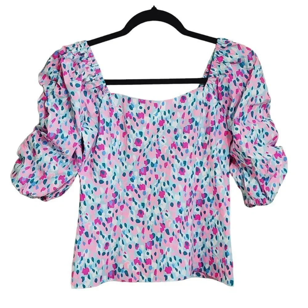 Lilly Pulitzer Bitsy Hottie Dottie puff sleeve smock back top 0